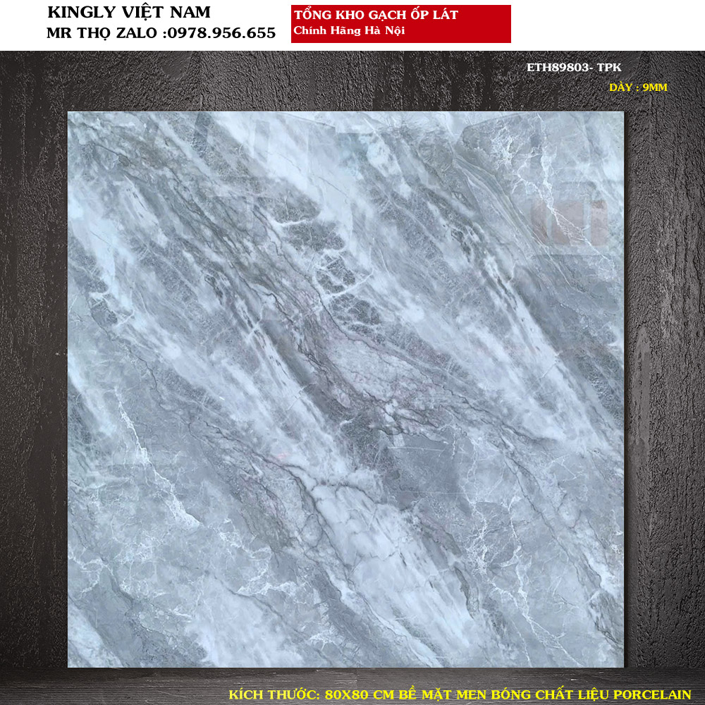 Gạch lát nền màu ghi vân đá 80x80 ETH89803